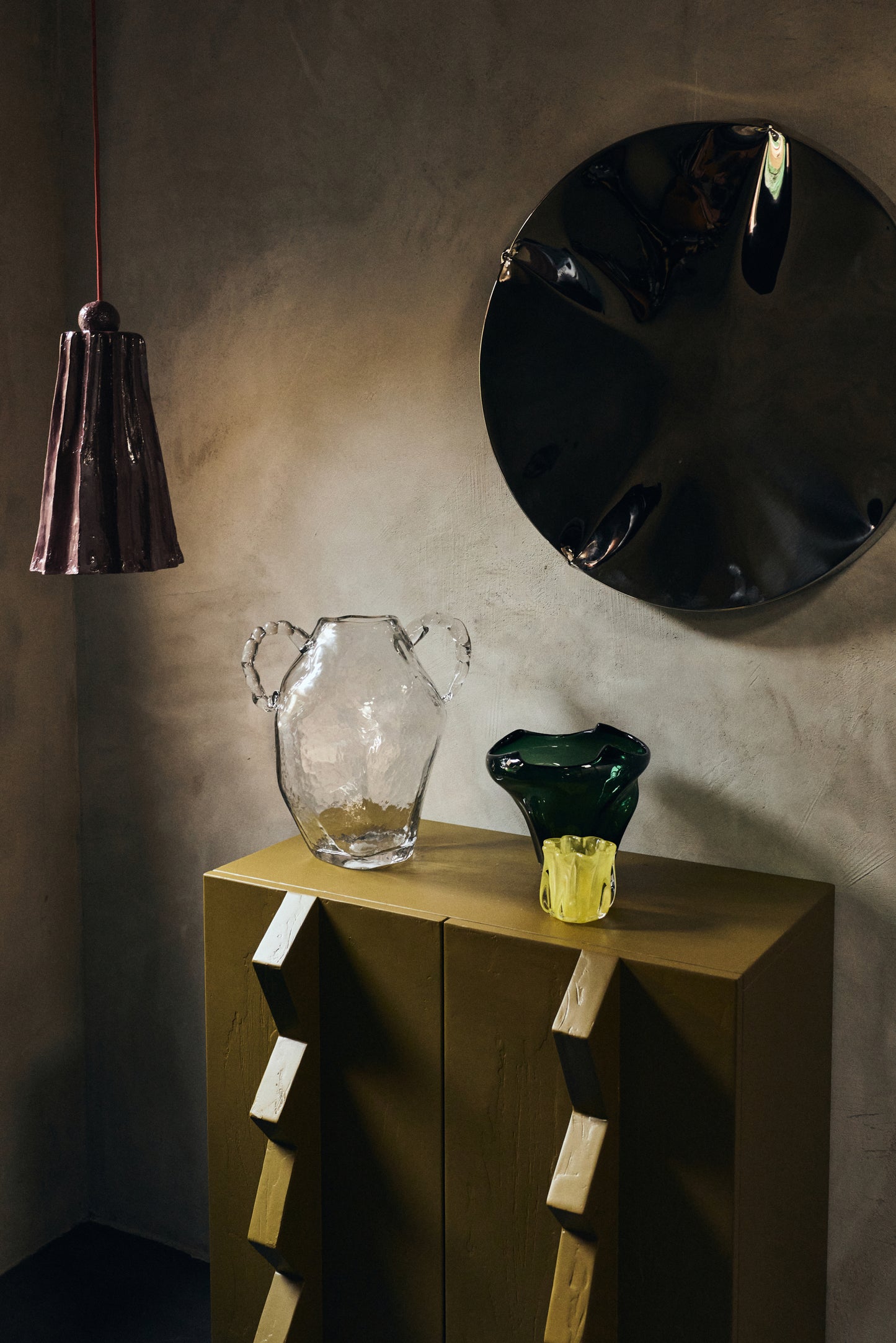 HKliving Coralla glass tealight holder - yellow lime, tealight holder for living room