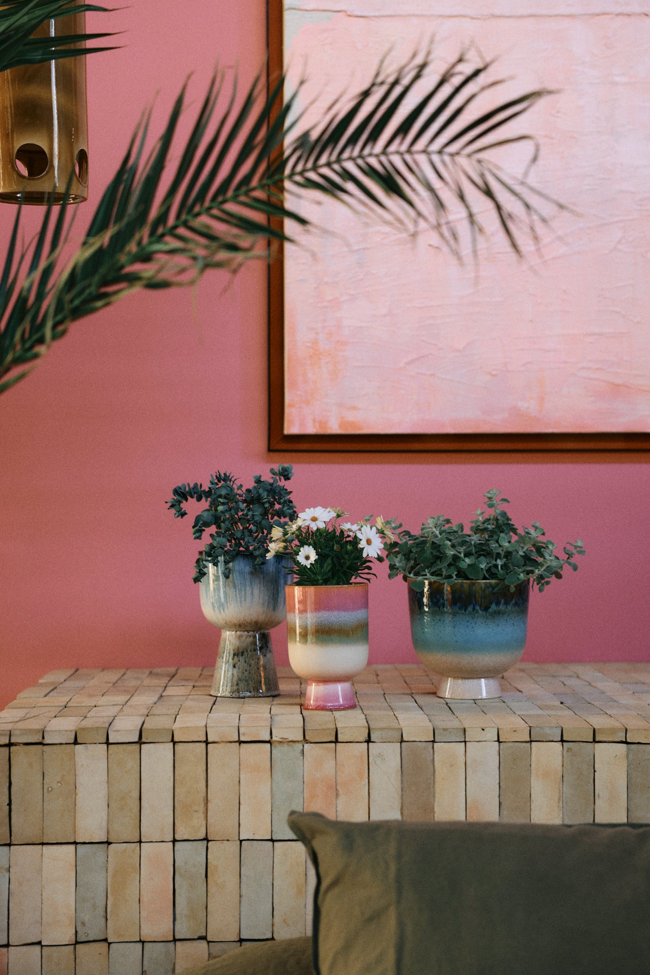 Ceramiczna osłonka na kwiaty HKliving Retro Rosefield – 13 cm, kolekcja 70s