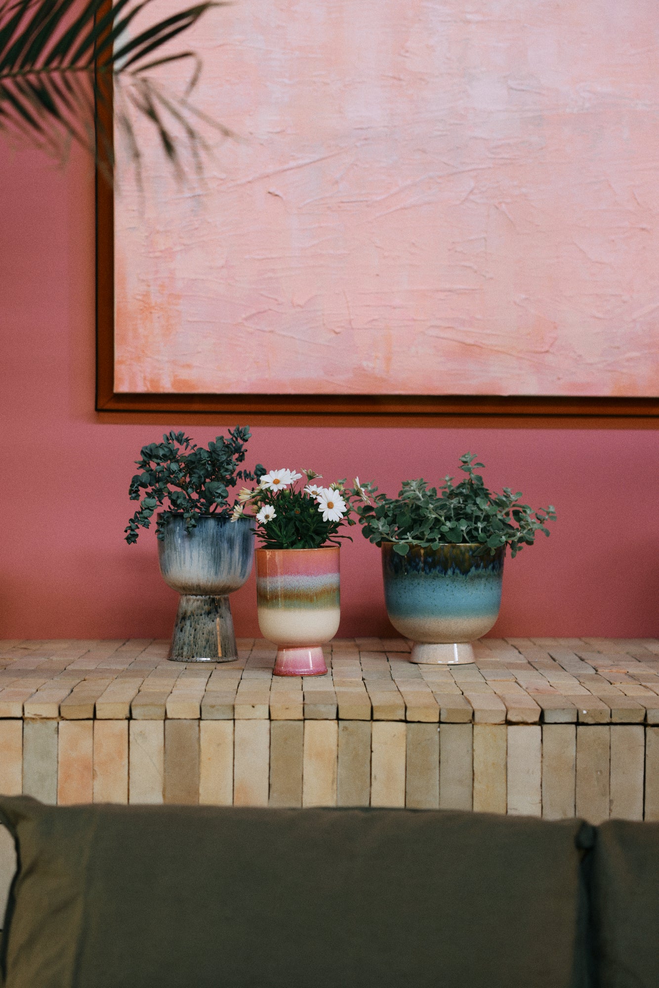 Ceramiczna osłonka na kwiaty HKliving Retro Lagoon – 20 cm, kolekcja 70s