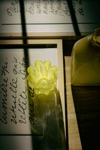 HKliving Coralla glass tealight holder - yellow lime, tealight holder for living room