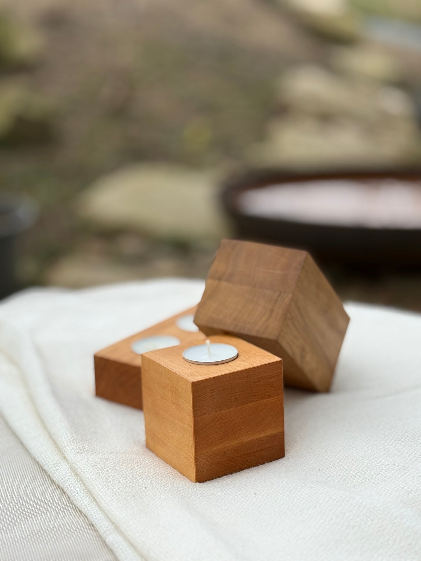 Candle holder made of solid wood