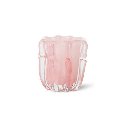 Świecznik szklany HKliving Coralla – różowy, rzeźbiarski świecznik na tealight do salonu
