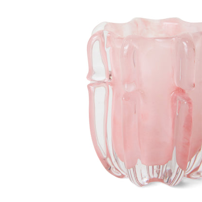 Świecznik szklany HKliving Coralla – różowy, rzeźbiarski świecznik na tealight do salonu