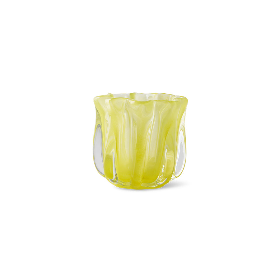 HKliving Coralla glass tealight holder - yellow lime, tealight holder for living room