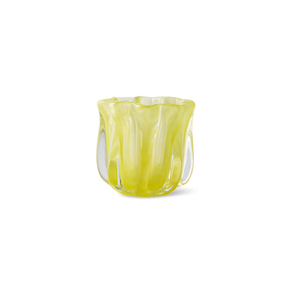 HKliving Coralla glass tealight holder - yellow lime, tealight holder for living room