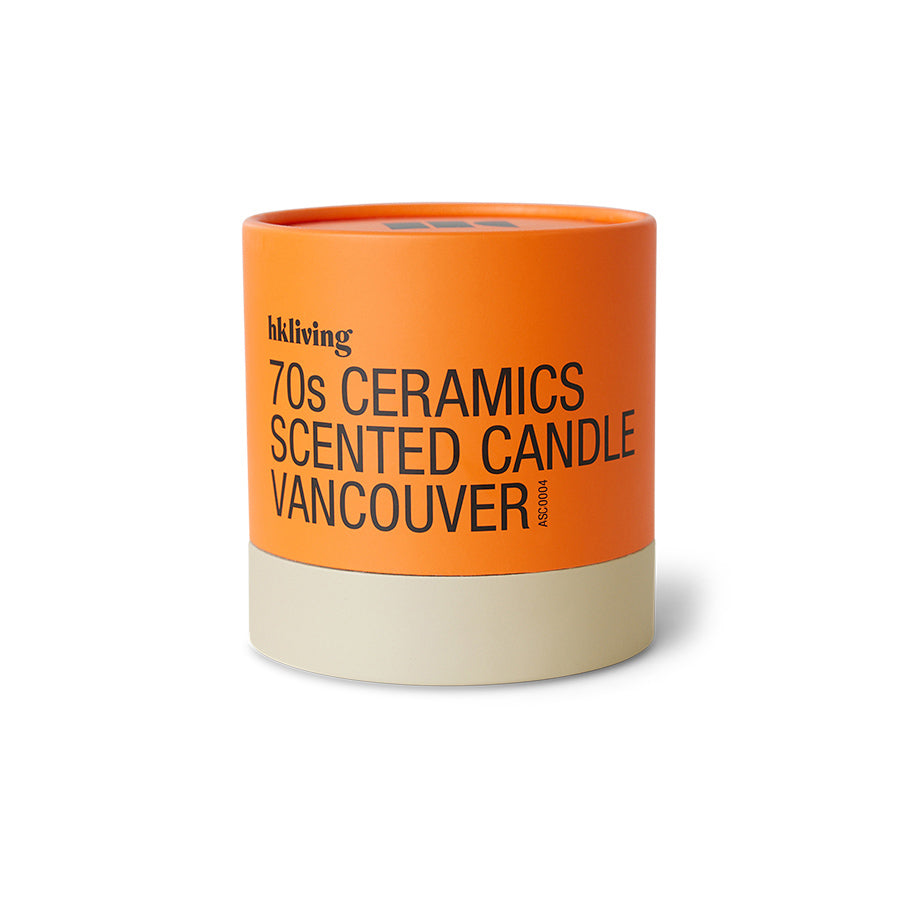 Świeca zapachowa duża w ceramice Vancouver HKliving – dwa knoty, zapach mięty i cedru, kolekcja 70s