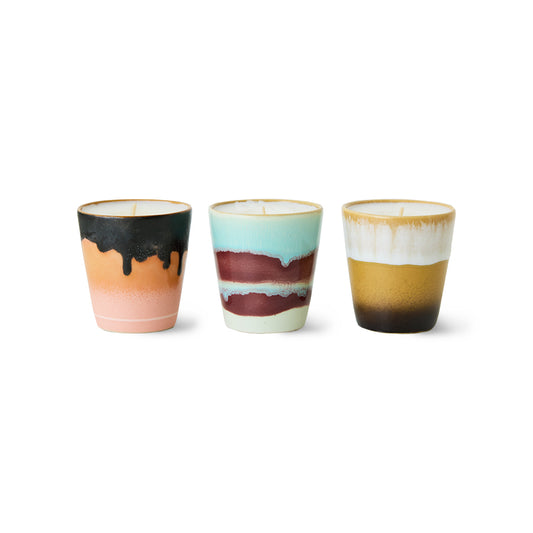 Scented candles, set of 3 pcs. HKliving – ceramic 70s mugs, Christmas gift, Frost & Firewood