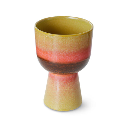 Doniczka ceramiczna HKliving Retro – limonkowa glazura reaktywna, wysoka na nóżce, kolekcja 70s