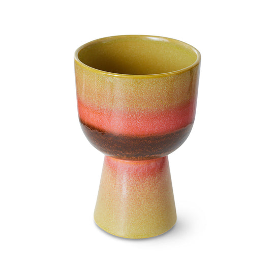 Doniczka ceramiczna HKliving Retro – limonkowa glazura reaktywna, wysoka na nóżce, kolekcja 70s