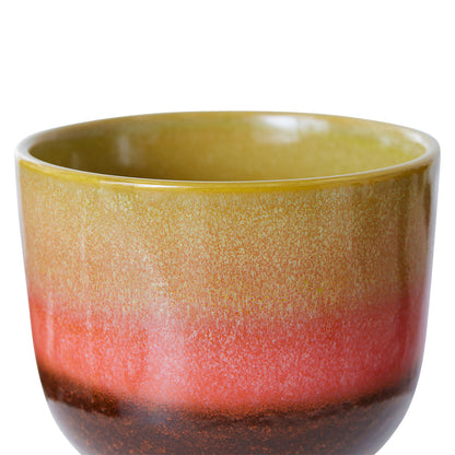 Doniczka ceramiczna HKliving Retro – limonkowa glazura reaktywna, wysoka na nóżce, kolekcja 70s