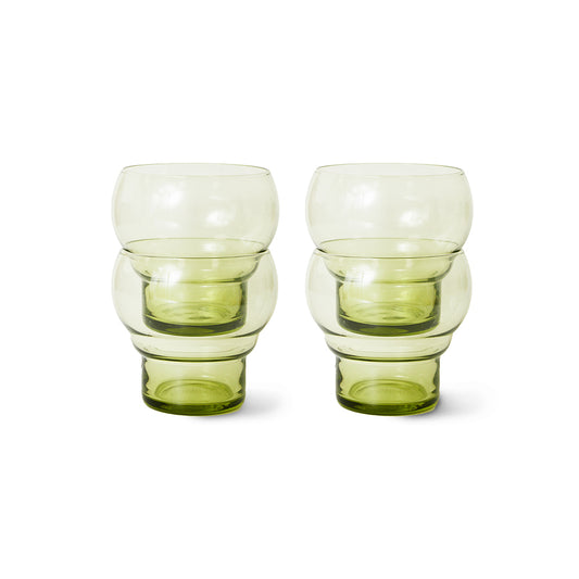 Bubble glass green 70s – set of 4 pcs. | hand-blown olive glass