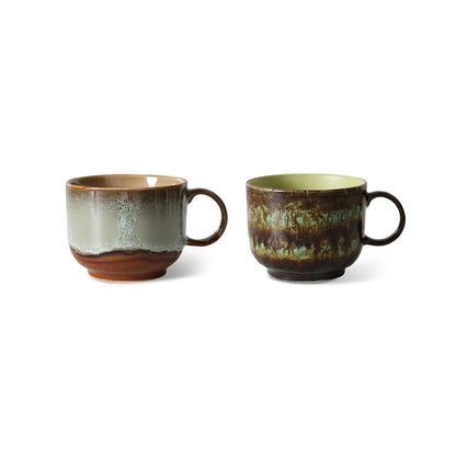 Zestaw 2 kubków do herbaty HKliving 70s Ceramics Odyssey z uchwytem – 425 ml