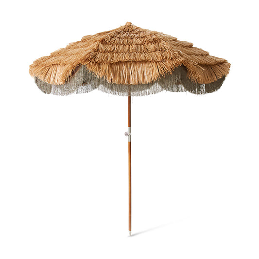 HKliving Serengeti garden parasol – natural raffia, boho patio parasol, tropical